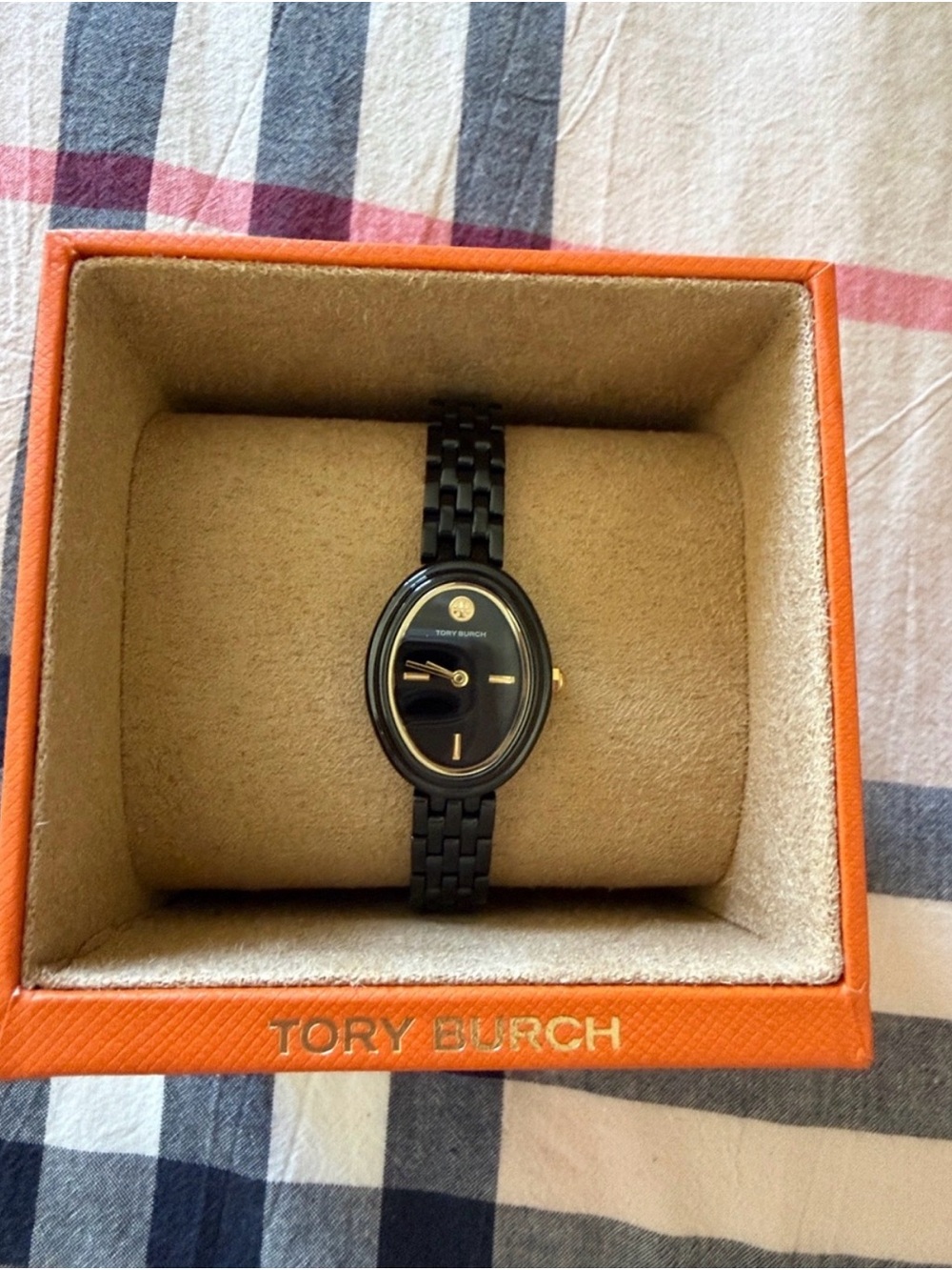 Tory Burch Black and Gold Oval Bracelet Watch